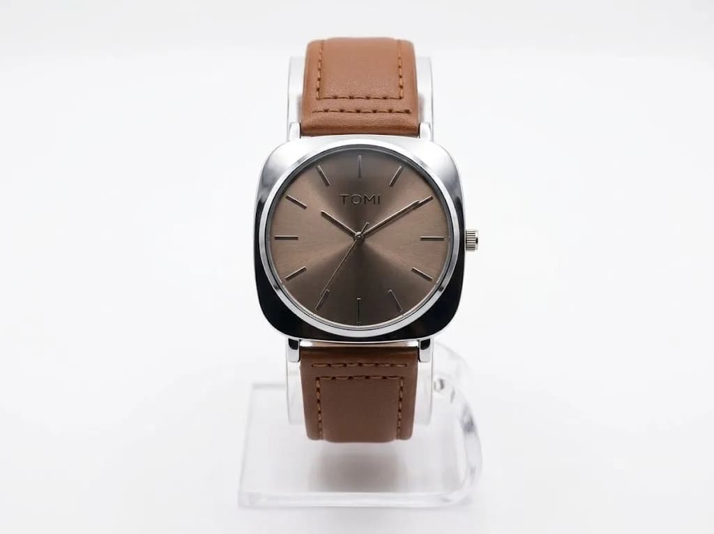 Men's Aesthetic Watch | Square Dial | Tomi Brand | Synthetic Leather Strap