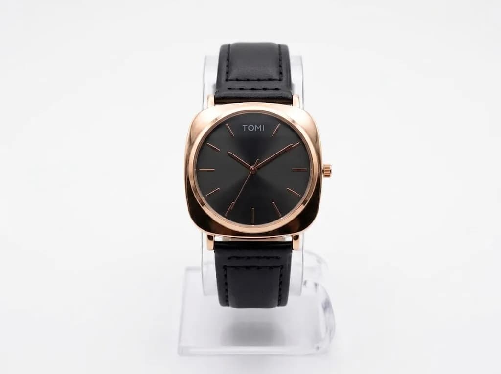 Men's Aesthetic Watch | Square Dial | Tomi Brand | Synthetic Leather Strap