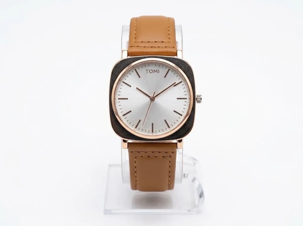 Men's Aesthetic Watch | Square Dial | Tomi Brand | Synthetic Leather Strap
