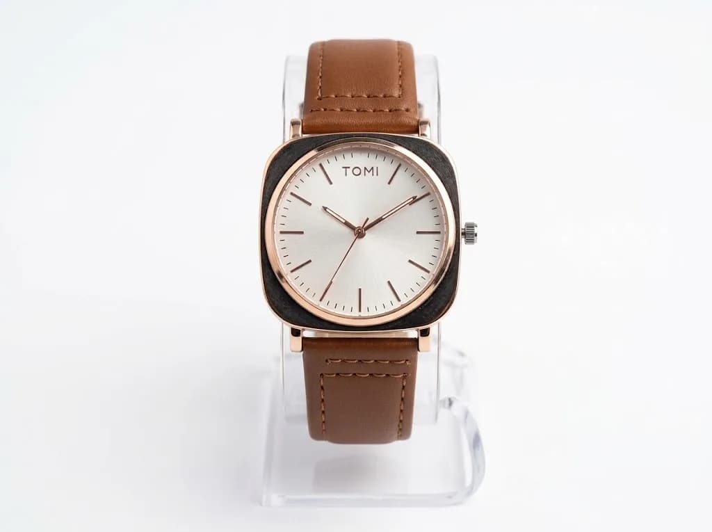 Men's Aesthetic Watch | Square Dial | Tomi Brand | Synthetic Leather Strap